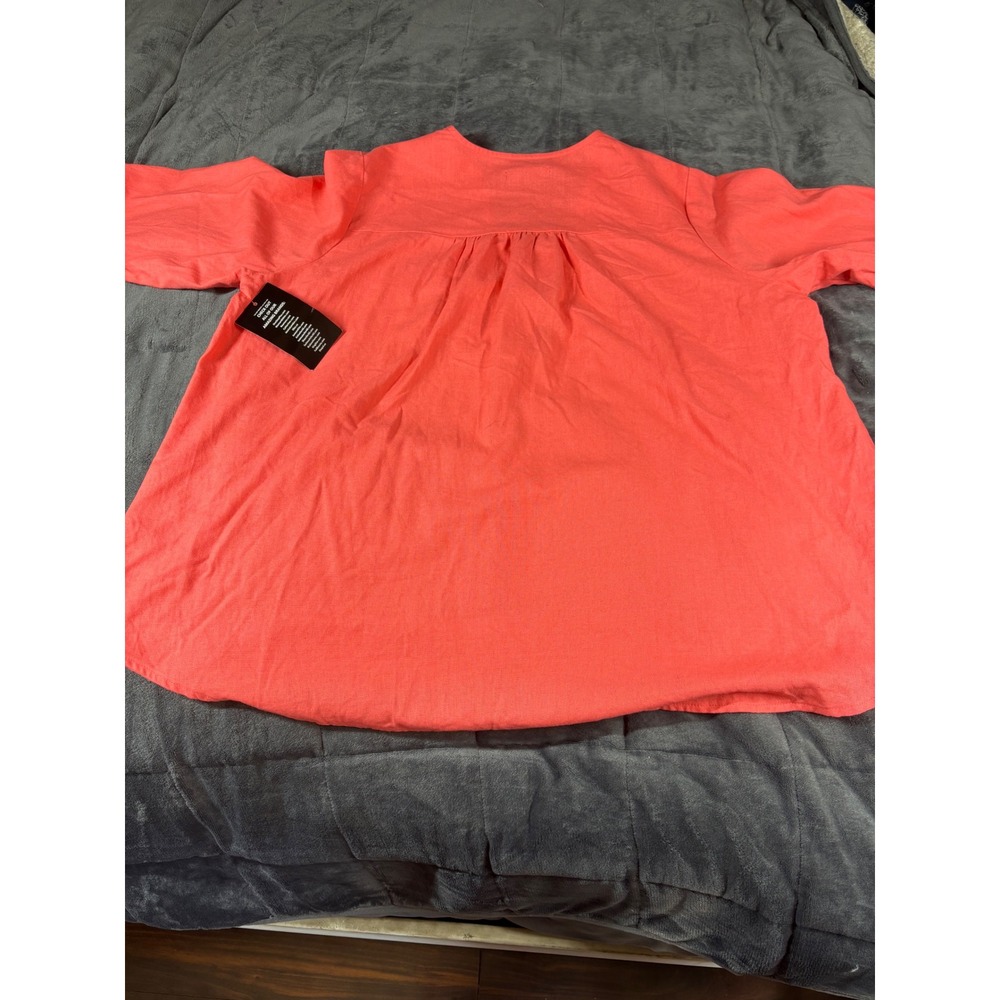Ellos Womens Coral Linen Blend V-Neck Popover Blouse Top Plus Size 18/20 L - Picture 7 of 9